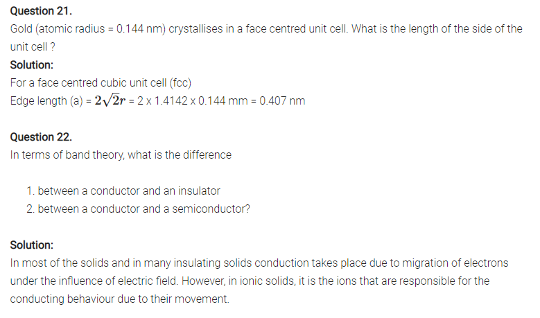 The Solid State NCERT Solution Class 12th Chemistry