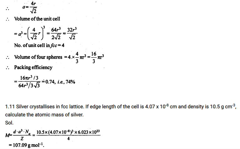 The Solid State NCERT Solution Class 12th Chemistry