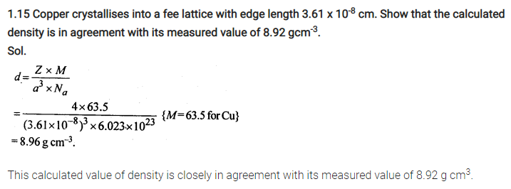 The Solid State NCERT Solution Class 12th Chemistry