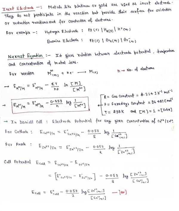 Inert Electrode Nernst Equation Electrochemical Cell And Gibbs