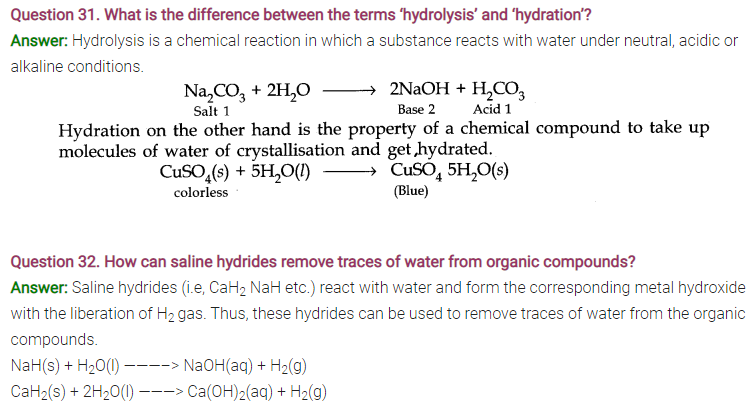  Class 11th Chemistry Hydrogen Notes and NCERT Solution